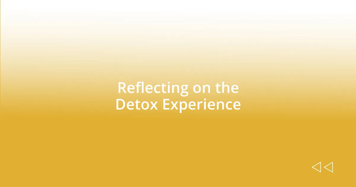 Reflecting on the Detox Experience