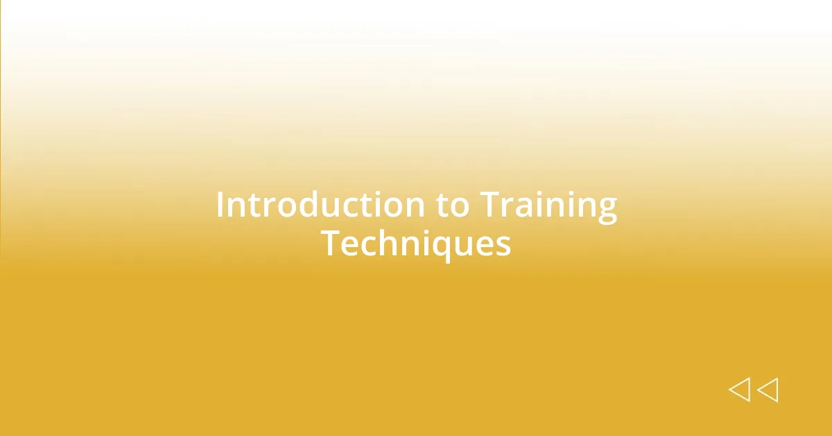 Introduction to Training Techniques